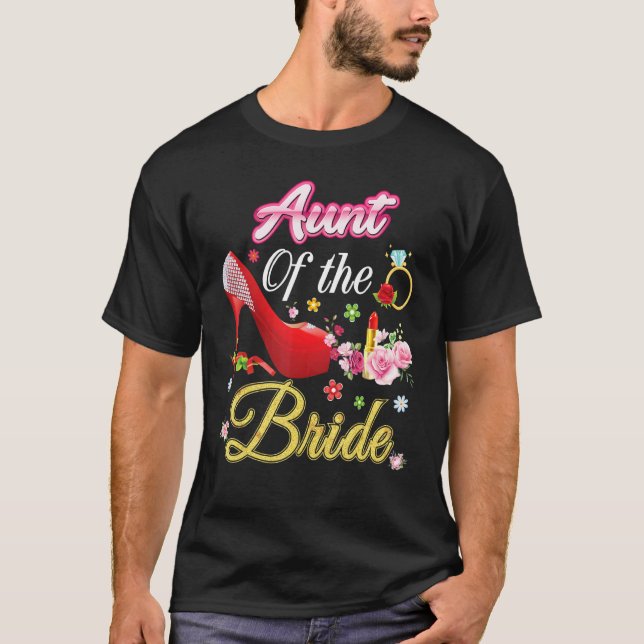 Tante der Bride Happy Wedding Blume Rosa Schuhe T-Shirt (Vorderseite)
