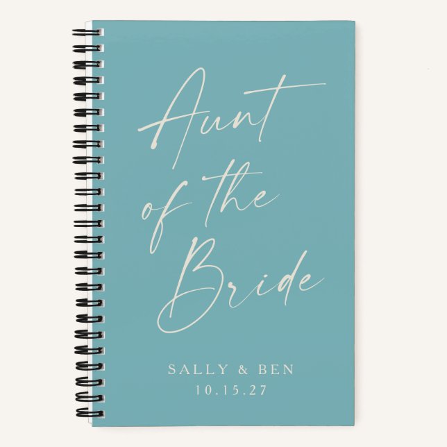 Tante der Bride Minimalistisch Personalisiert Aqua Notizbuch (Vorderseite)