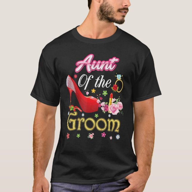 Tante der fröhlichen Hochzeit Blume Rosa Schuhe T-Shirt (Vorderseite)