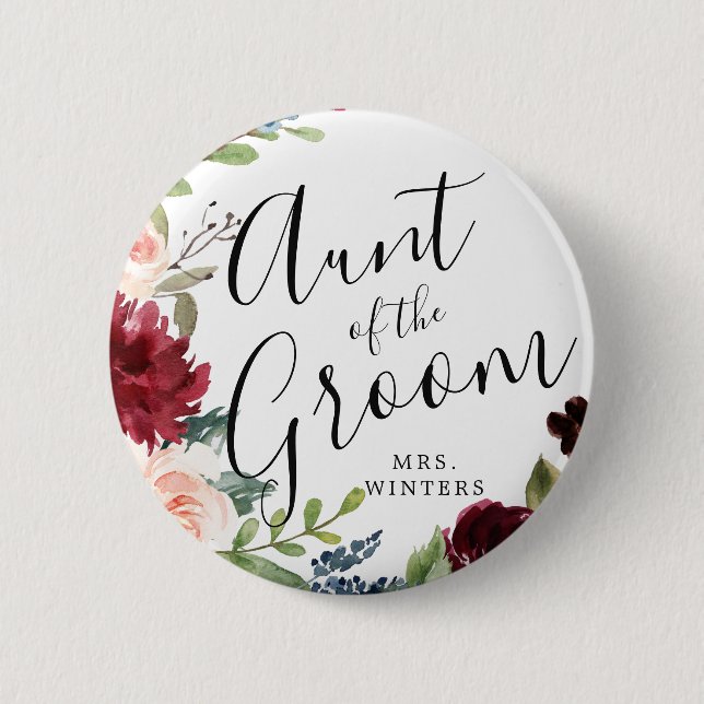 Tante des Raumes | Burgundy Bouquet Wedding Button (Vorderseite)