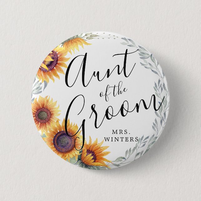 Tante des Raumes | Sonnenblumen Florals Hochzeit Button (Vorderseite)