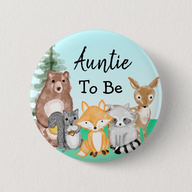 Tante, die als Woodland-Wesen-Kinderdusche dient Button (Vorderseite)