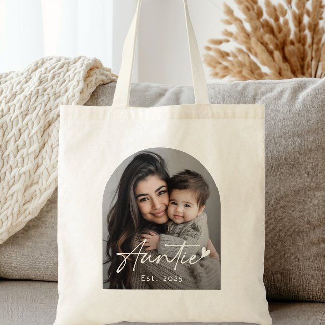 Tante Est Jahr Handschrift Herz Tragetasche (Auntie Est year handwritten script heart Tote Bag)