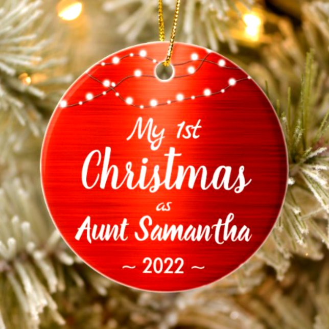 Tante First Christmas String Lights Name Foto Keramik Ornament (Von Creator hochgeladen)
