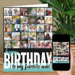 Tante Foto Collage 31 Bild glücklich Geburtstag Karte<br><div class="desc">Erstellen Sie Ihre eigene große Geburtstagskarte. Die Fotovorlage ist für Sie bereit, 31 Ihrer Lieblingsfotos hinzuzufügen, von denen 30 in quadratischem / instagram Format in einer einfachen Rasterstil-Foto-Collage dargestellt werden und die Hauptsache ist in einem Frame-Portrait-Format auf der Innenseite. Die Vorderseite der Geburtstagskarte ist mit moderner überdimensionaler Typografie und Pinselskripten...</div>