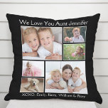 Tante Foto Collage Black Kissen<br><div class="desc">Geben Sie der weltbesten Tante ein lustiges Foto-Geschenk. Dieses schwarze Kissen zeigt eine 6-Foto-Collage ihrer Nichten, Neffen, Familienväter, etc., ihre Namen und "Wir Liebe Sie" oder "I Liebe You" und ob sie in der modernen weißen Typografie "Tante", "Tia" usw. genannt wird.</div>