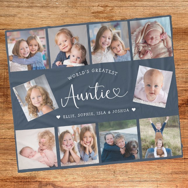 Tante Foto-Collage-Script Cute Herz Modern Fleecedecke (Von Creator hochgeladen)