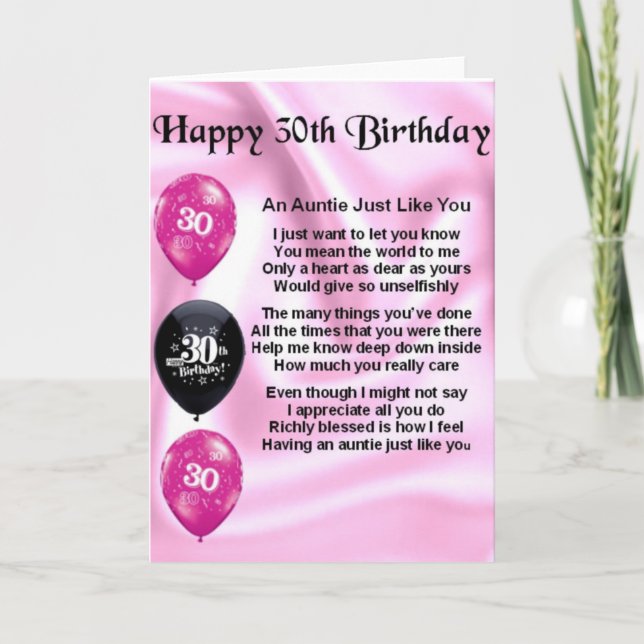 Tante Gedicht - 30. Geburtstag Karte (Vorderseite)