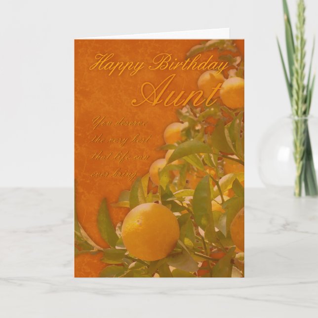 Tante Happy Birthday Spanischer Orangenbaum, verbr Karte (Vorderseite)