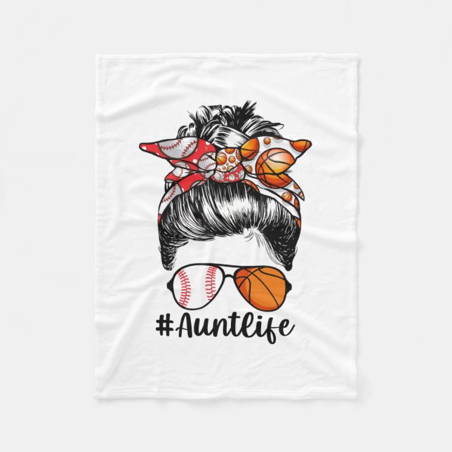 Tante Life Baseball Basketball Tante Messy Bun Fleecedecke (Vorderseite)