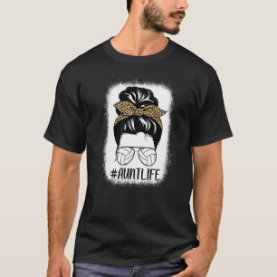 Tante Life Volleyball geblasen Messy Bun Hair Leop T-Shirt
