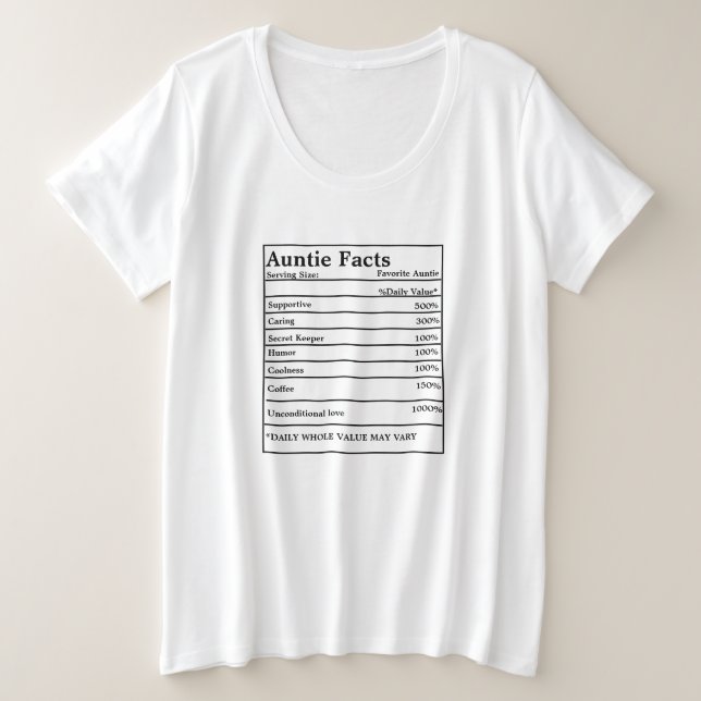 Tante oder Onkel Nutritional Facts Große Größe T-Shirt (Design vorne)