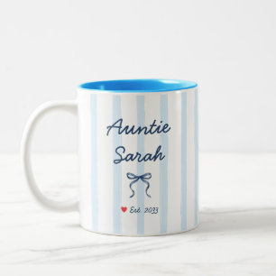 Tante Personalisierter Name Blaue Streifen Kokette Zweifarbige Tasse