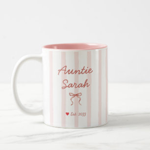 Tante Personalisierter Name Rosa Streifen Coquette Zweifarbige Tasse
