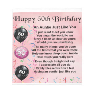 Tante Poem - 50. Geburtstag Notizblock