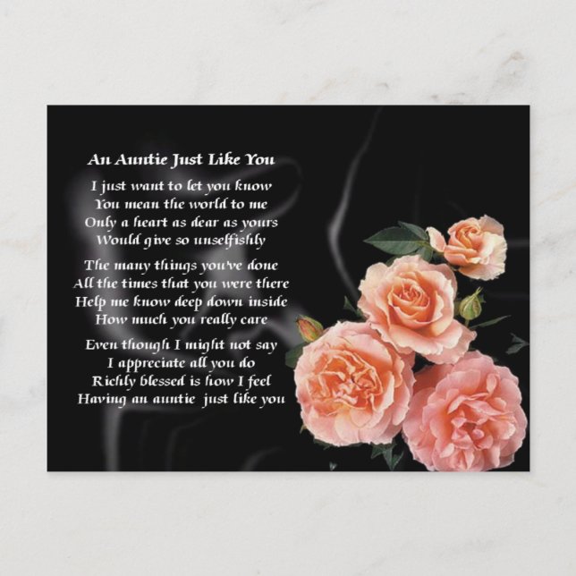 Tante Poem - Rose auf schwarzer Seide Postkarte (Vorderseite)