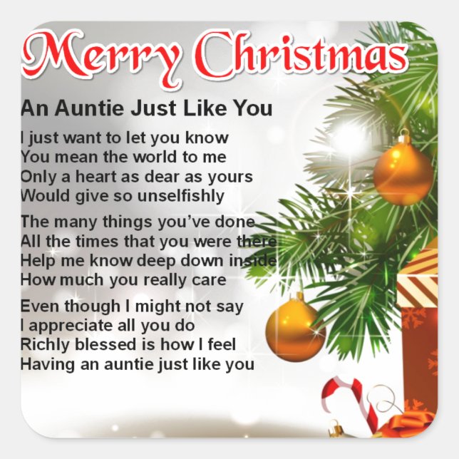 Tante Poem - Weihnachtsdesign Quadratischer Aufkleber (Vorderseite)