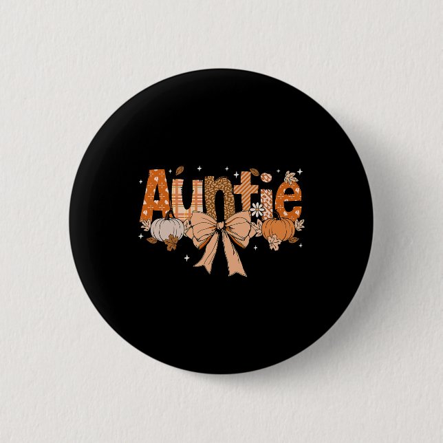 Tante Pumpkin Fall Coquette Bow Erntedank Mama Button (Vorderseite)