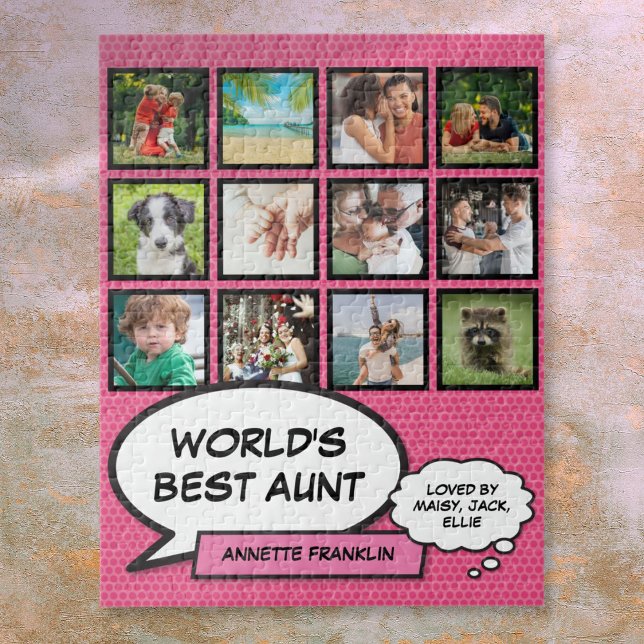Tante Tante Cool Pink Spaß Comic FotoCollage (Aunt Auntie Cool Pink Fun Comic Photo Collage Jigsaw Puzzle)