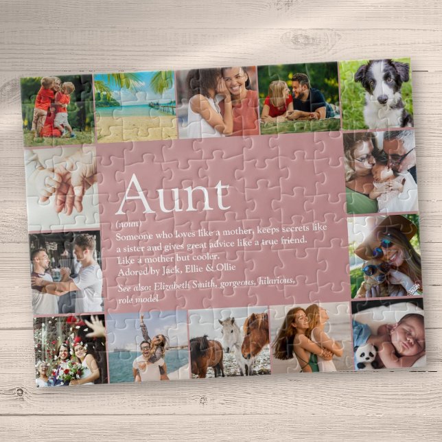 Tante, Tante Definition 14 Foto Collage Rosa Spaß (Aunt, Auntie Definition 14 Photo Collage Pink Fun Jigsaw Puzzle)