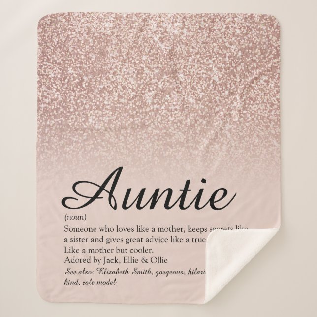 Tante Tante Definition Script Rose Gold Glitzer Sherpadecke (Vorderseite)