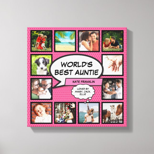 Tante Tante Pink Moderne Coole Fun Foto Collage Leinwanddruck (Vorderseite)