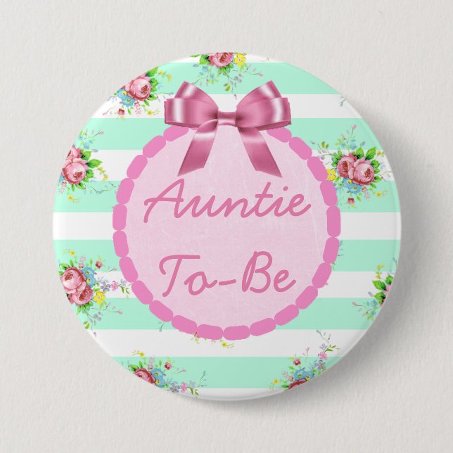 Tante to be Baby Shower Button Minze grün & rosa (Vorderseite)