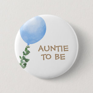 Tante to be Blue Balloon Baby Showknopf Button