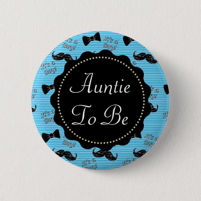 Tante to be Blue Mustache Bowtie Baby Shooter Button (Vorderseite)