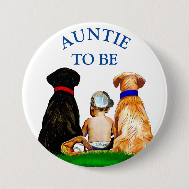 Tante um Baseball Boy's Baby Shower zu sein Button (Vorderseite)