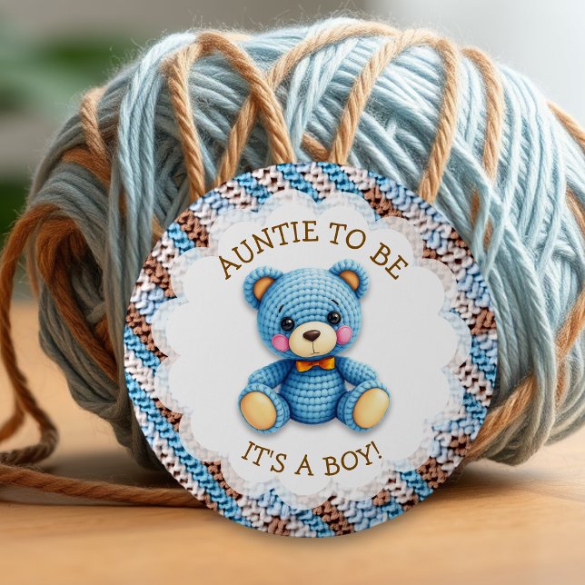 Tante werdende | Gehäkelt Teddybär Baby Shower  Button (Von Creator hochgeladen)