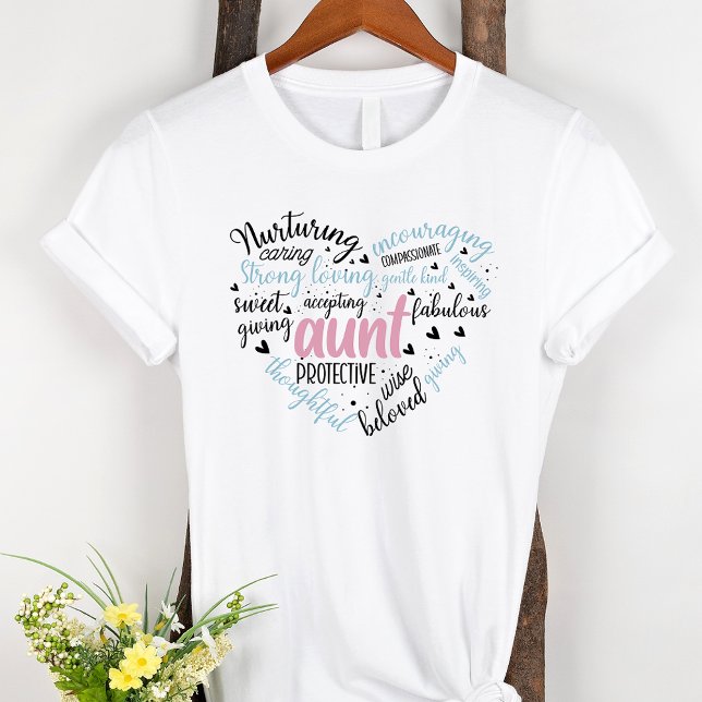 Tante Word Cloud Pink und Blue Heart T-Shirt (Von Creator hochgeladen)