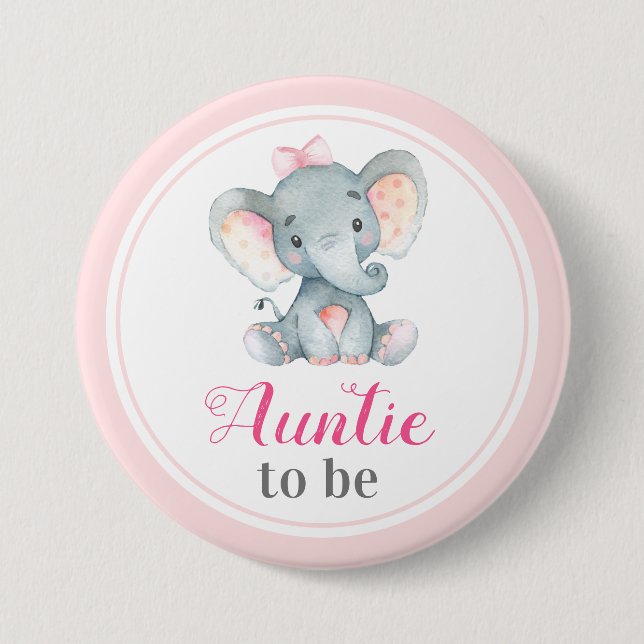 Tante zu New Tante Baby Girl Duwer Elephant Button (Vorderseite)