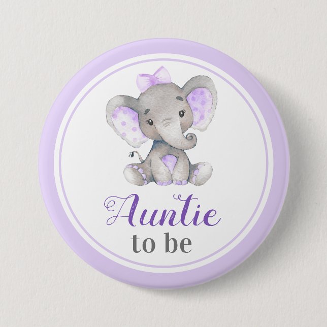 Tante zu Tante Lila Baby Girl Duwer Elephant Button (Vorderseite)