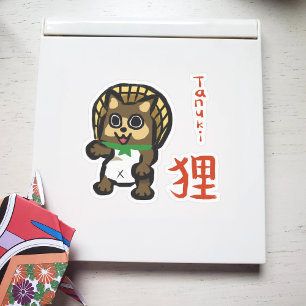 Tanuki mit Kanji-Sticker Aufkleber