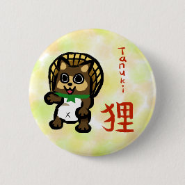 Tanuki mit Kanji-Sticker Button