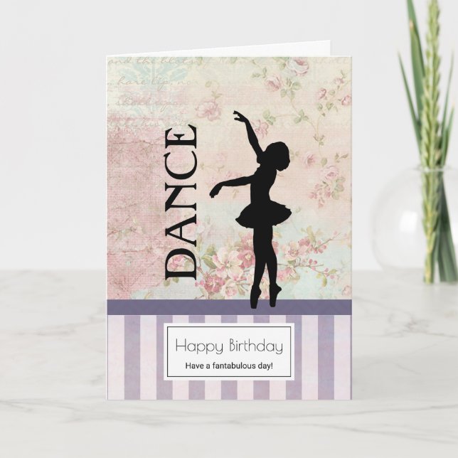 Tanz - Ballerina Silhouette Vintag Geburtstag Karte (Vorderseite)