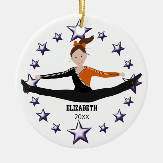 Tanz-Beifall-brünettes Orange, lila und schwarz Keramik Ornament (Vorne)
