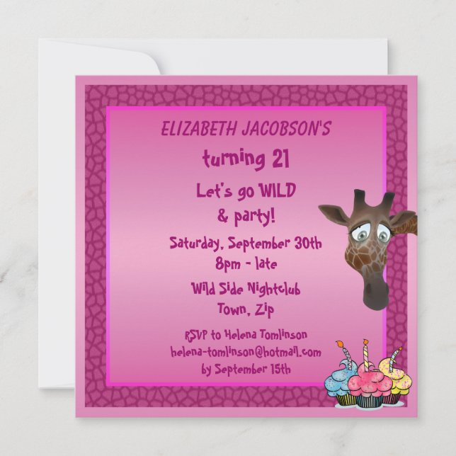 Tanz, bis du Pink Giraffe Party Einladungen gibst (Vorderseite)