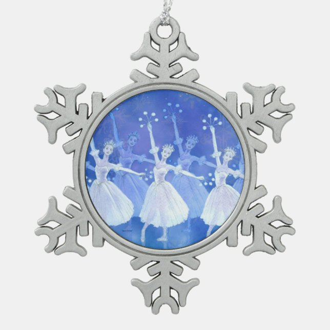 Tanz der Schneeflocke-Verzierung Schneeflocken Zinn-Ornament (Vorderseite)