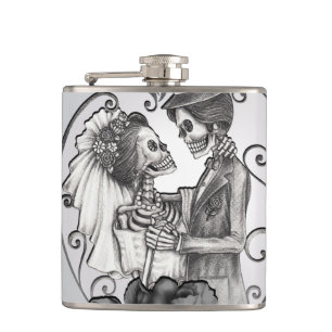 Tanz der verliebten Skelette zur Hochzeit Flachmann