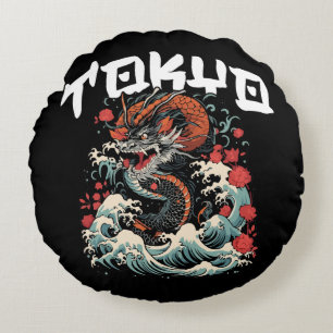 Tanz des Drachen Japanische Retro-Meereslandschaft Rundes Kissen