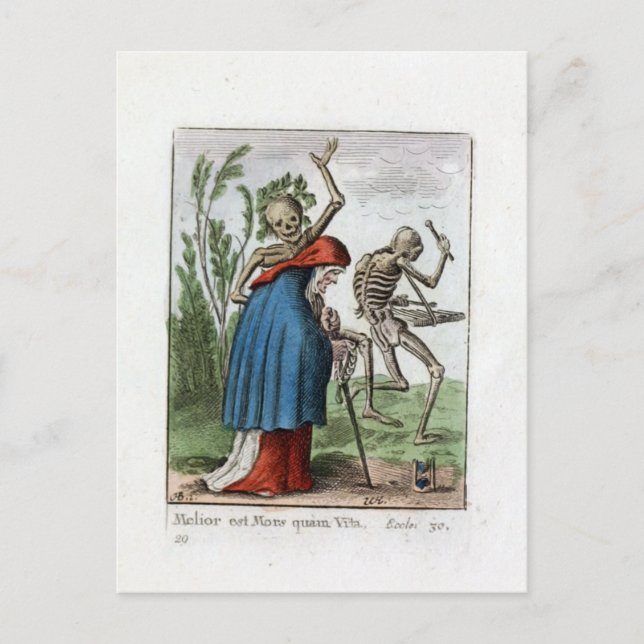Tanz des Todes - Die alte Frau - Farbdruck 1816 Postkarte (Vorderseite)