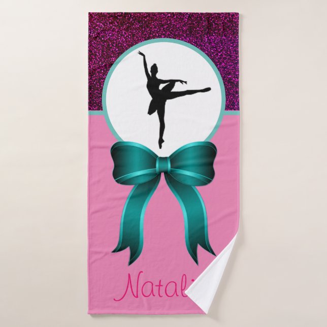 Tanz-Glitzer und Bow Girls Personalisiert Badehandtuch (Badehandtuch)