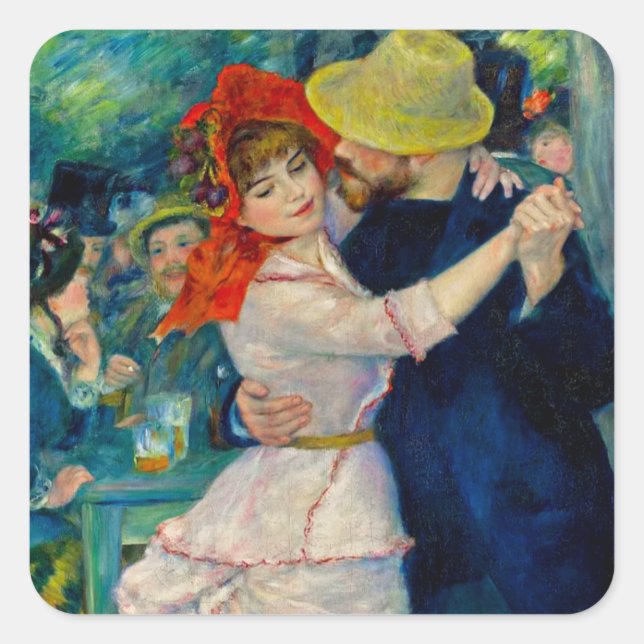 Tanz im Bougival Pierre Renoir Quadratischer Aufkleber (Vorderseite)
