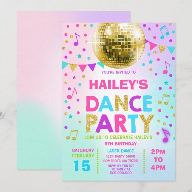Tanz-Party Einladungs-Glühen-Disco-Party laden ein Einladung (Vorne/Hinten)