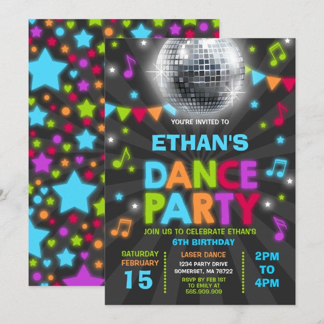 Tanz-Party Einladungs-Glühen-Disco-Party laden ein Einladung (Vorne/Hinten)