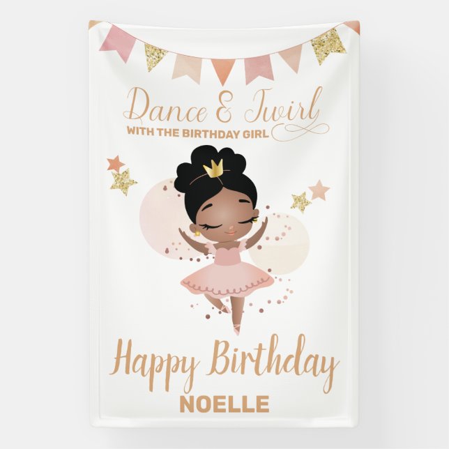 Tanz & Twirl, Prinzessin Ballerina w/Bow Geburtsta Banner (Vertikal)