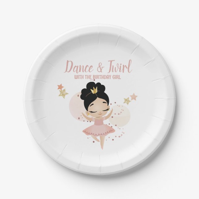 Tanz & Twirl, Prinzessin Ballerina w/Tiara Geburts Pappteller (Vorderseite)
