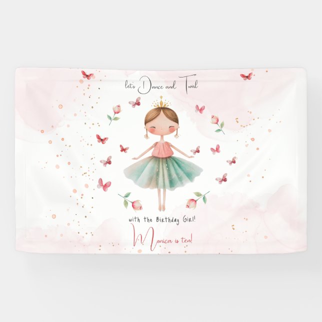 Tanz und niedliche Ballerina Ballett Kind Geburtst Banner (Horizontal)